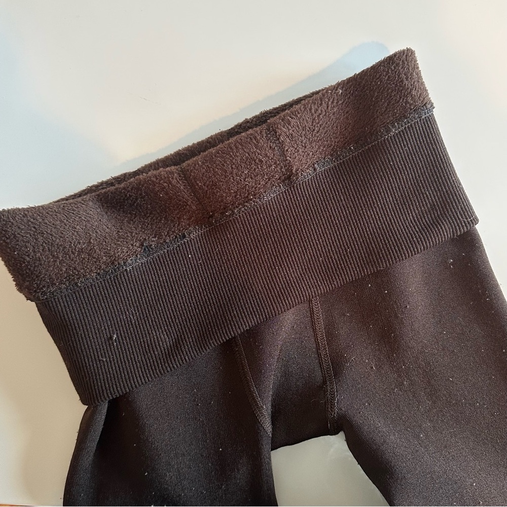 Women's Brown Winter Warm Fleece Lined Open Footed Tights Leggings, Size S/M